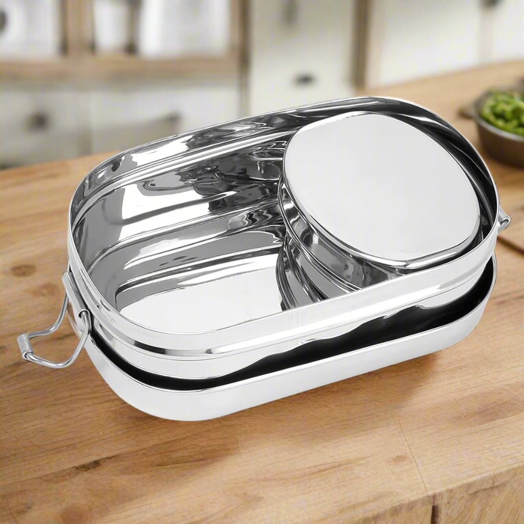 Rishabh Stainless Steel (Capsule) Lunchbox for School and Office