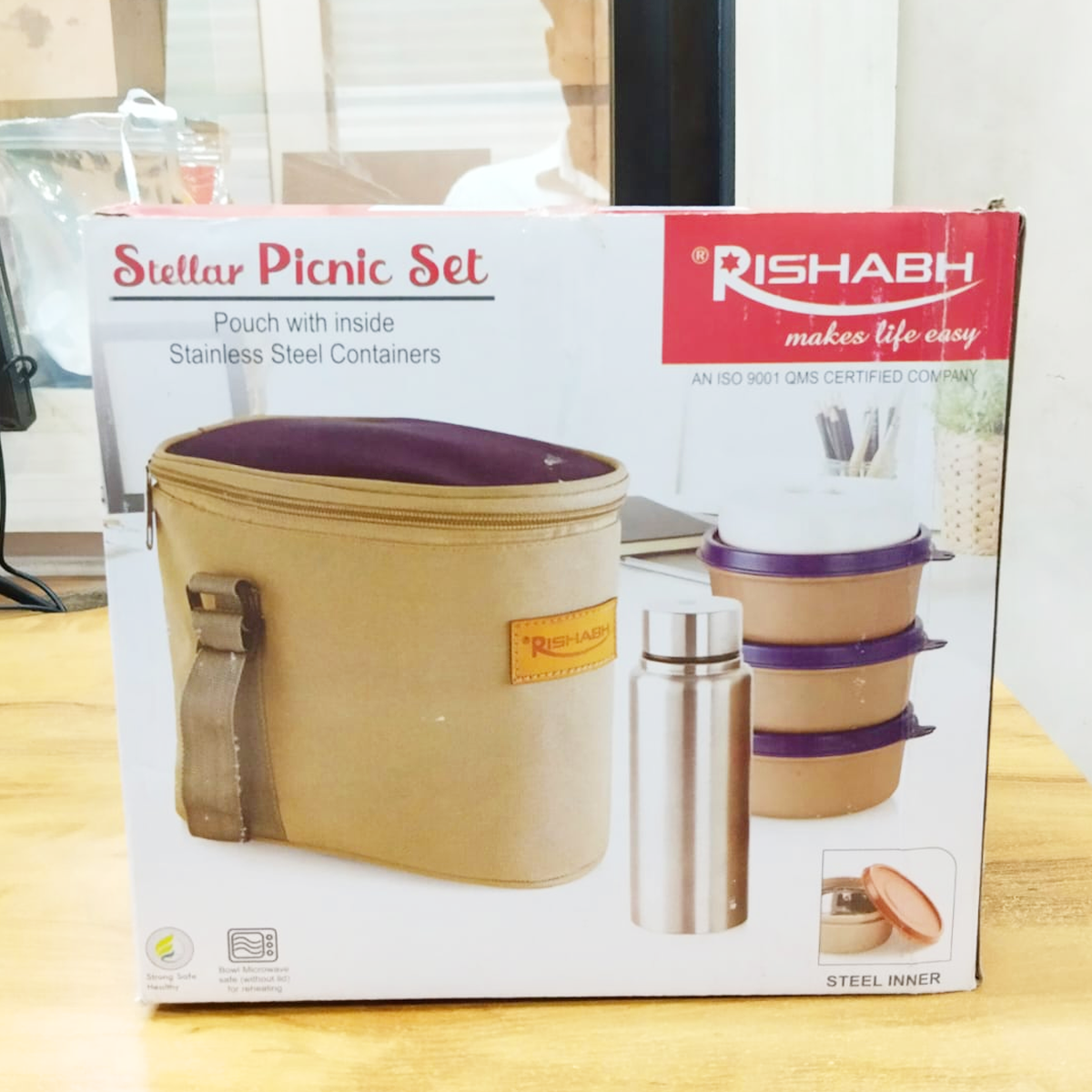 Rishabh Stellar Picnic Set Tiffin Box - Set of 3 container, 1 bottle and Jacket