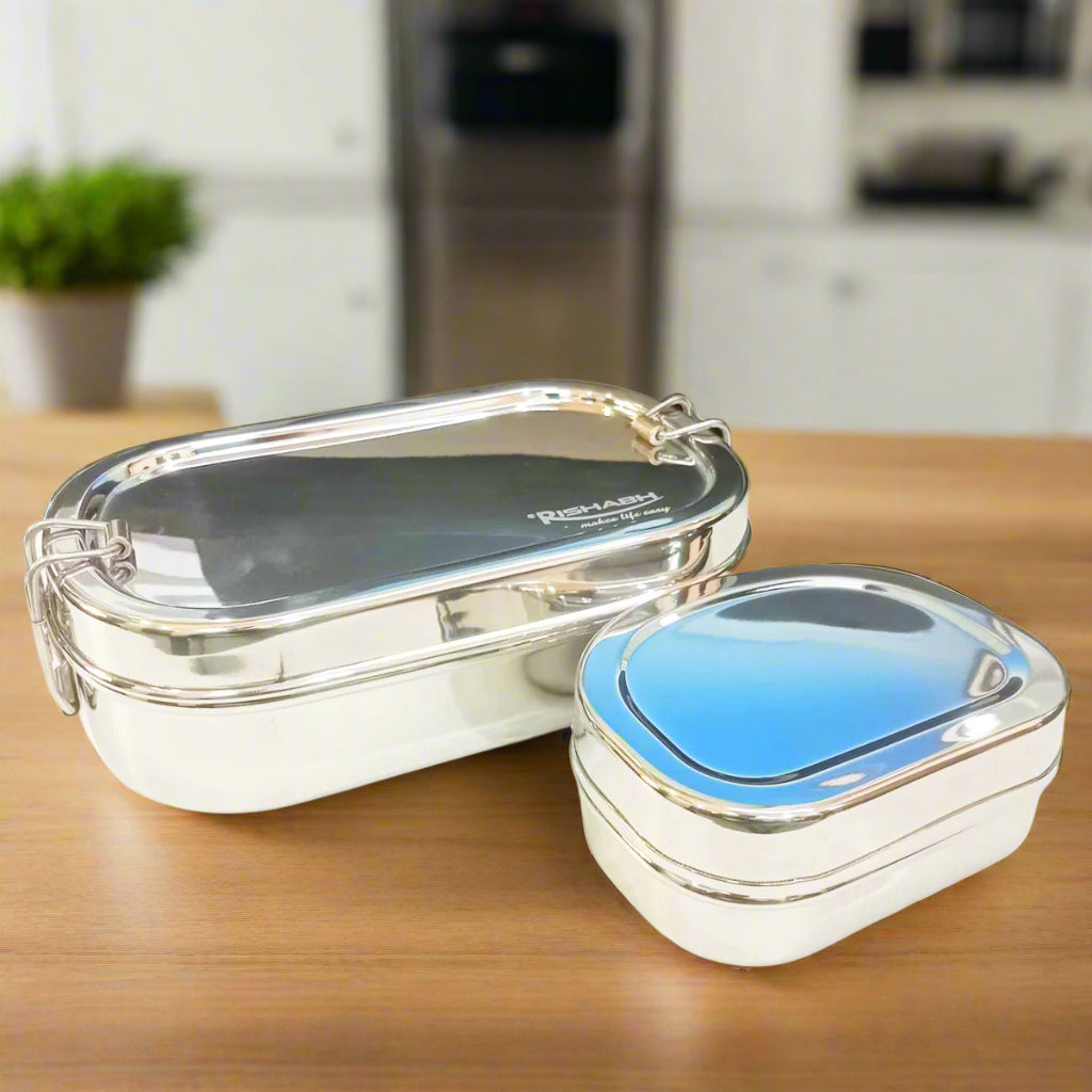 Rishabh Stainless Steel (Capsule) Lunchbox for School and Office