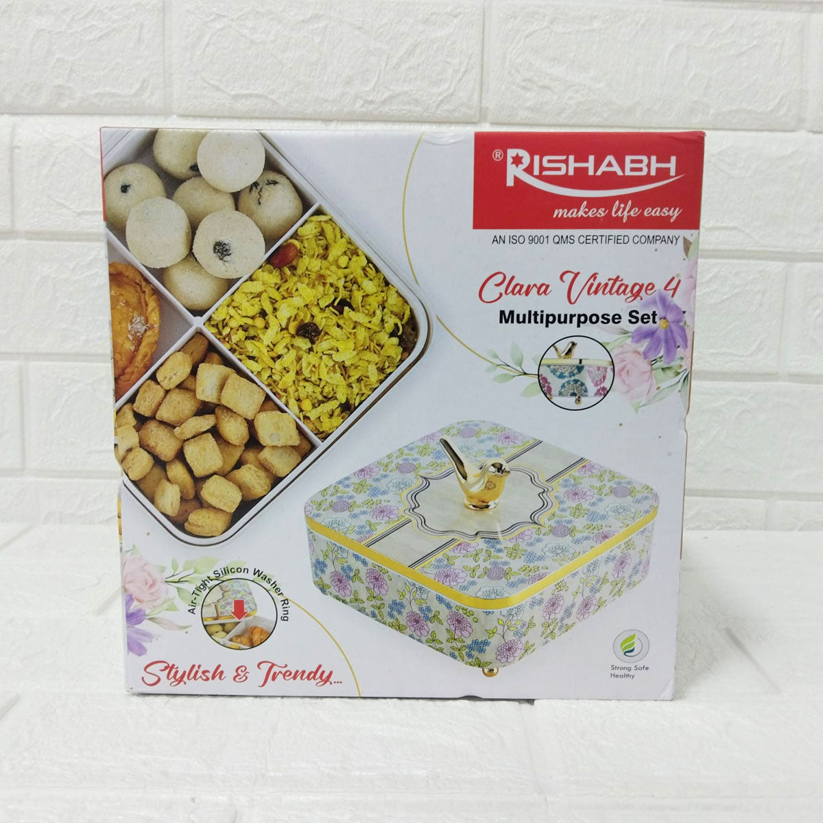 Rishabh Clara Vintage 4 Multipurpose Storage Set | Premium Floral Dry Fruit Box with Golden Bird Handle