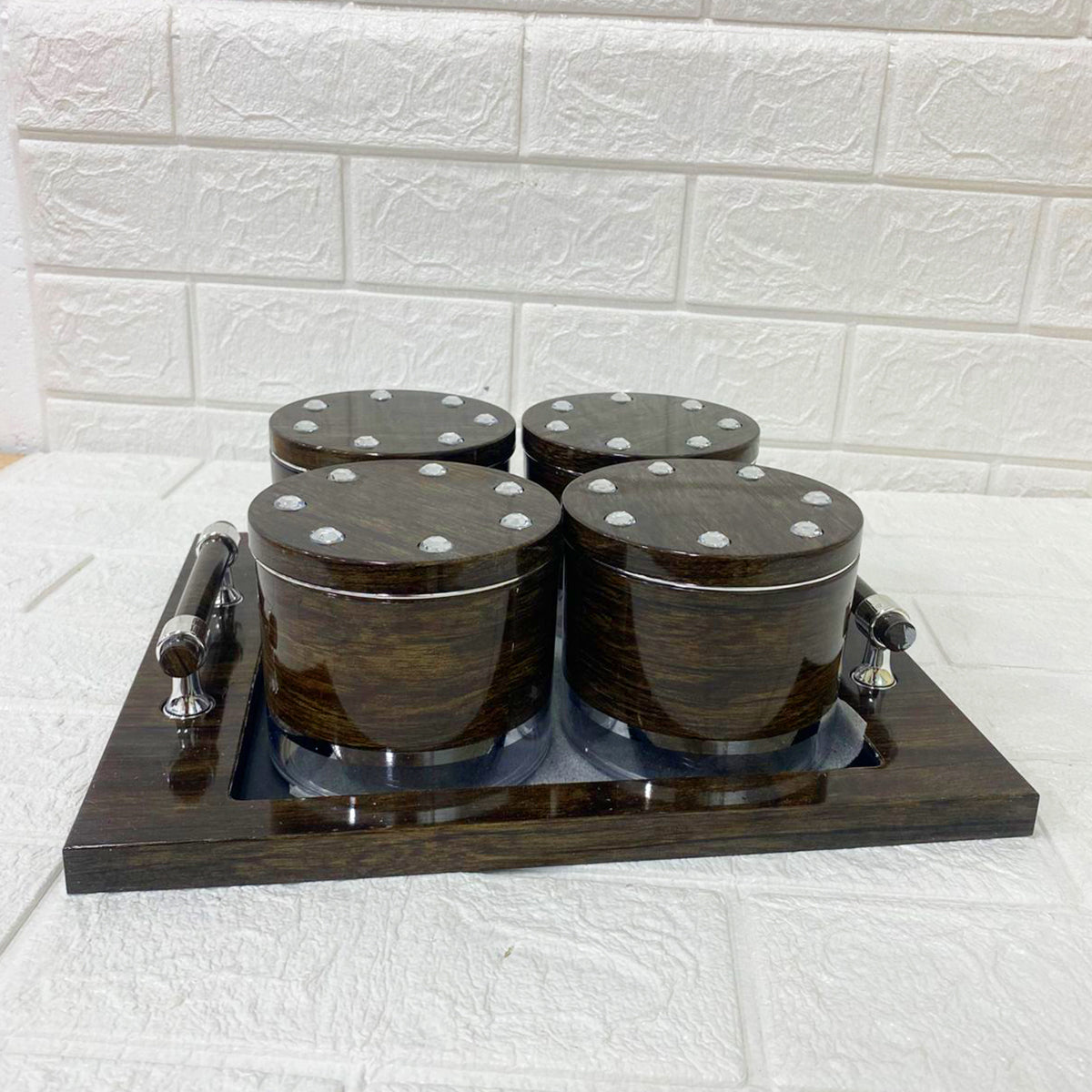 Rishabh Selora Diamond Container Set of 4 with Tray – Stylish & Trendy Storage Jars