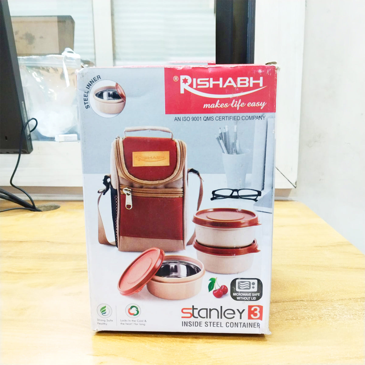 Rishabh Galaxy Stanley 3 Inside Steel Container - Microwave Safe and 100% Leak Proof Lunch Box 3 Containers Lunch Box