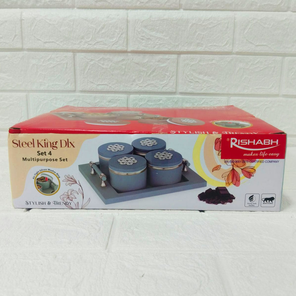 Rishabh Steel King Deluxe 4-Piece Multipurpose Container With Tray Set