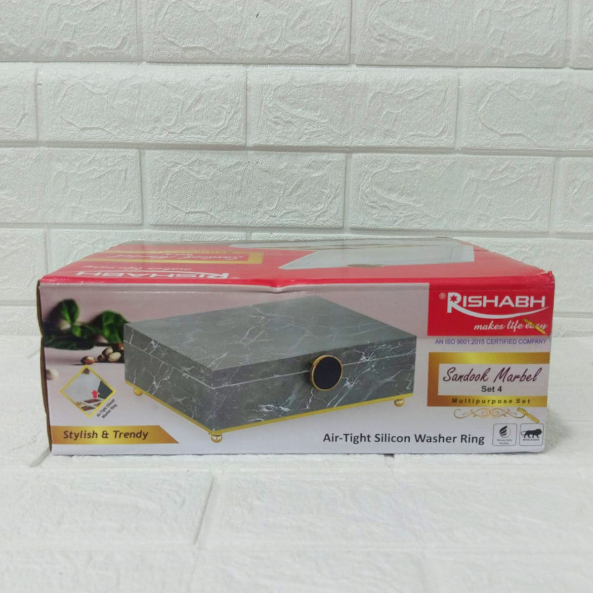 Rishabh Sandook Marble 4 Multipurpose Storage Box with Golden Knob