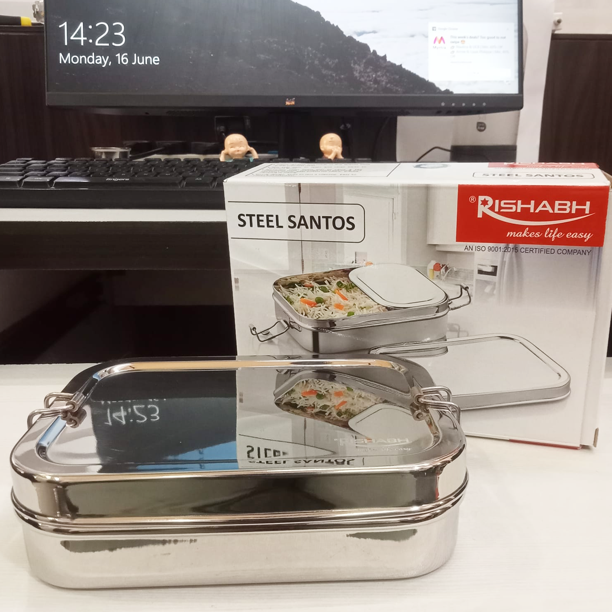 Rishabh Stainless Steel (Santos) Lunchbox for School and Office