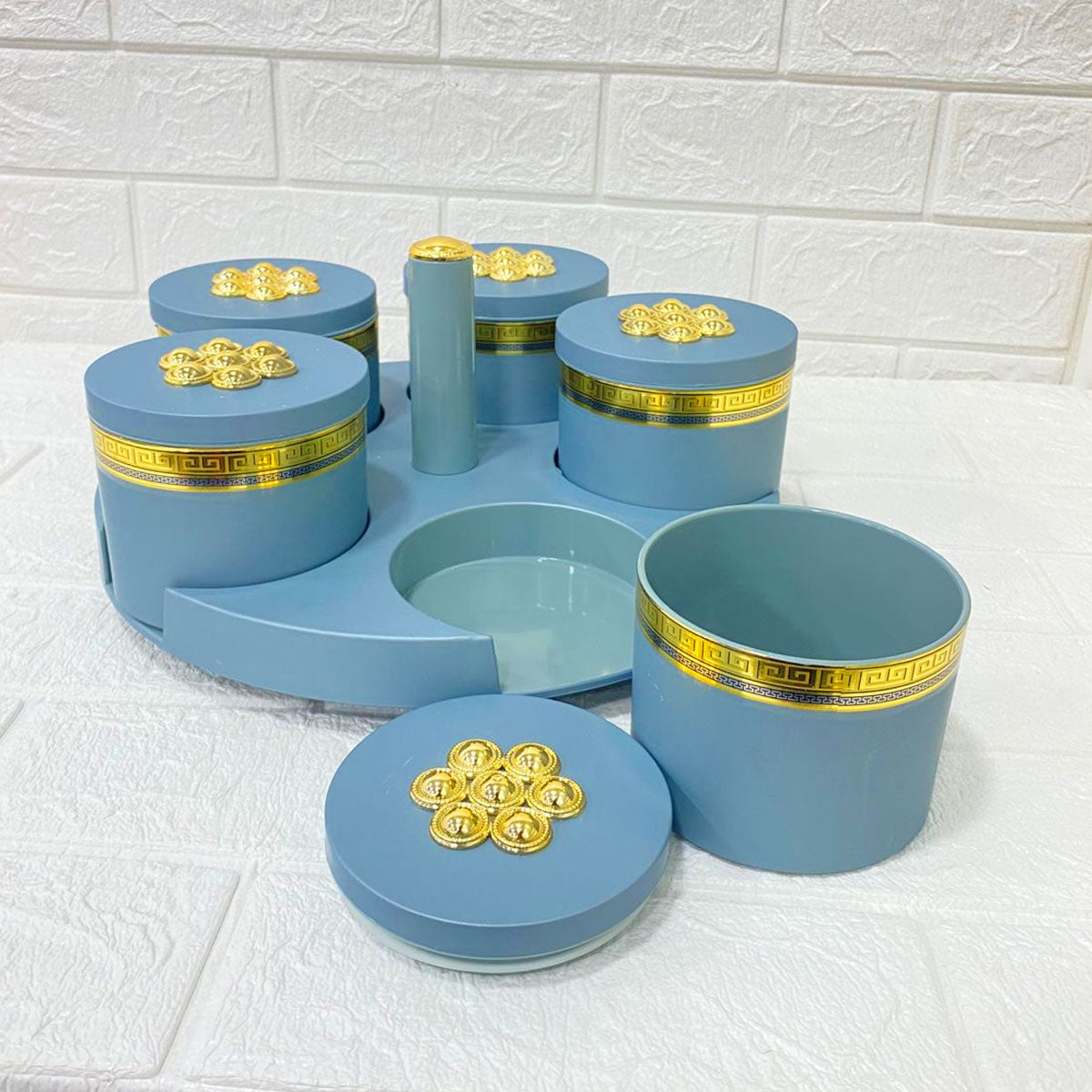 Rishabh Phantom Revolve Set of 5 Multipurpose Serving Jars with Rotating Tray