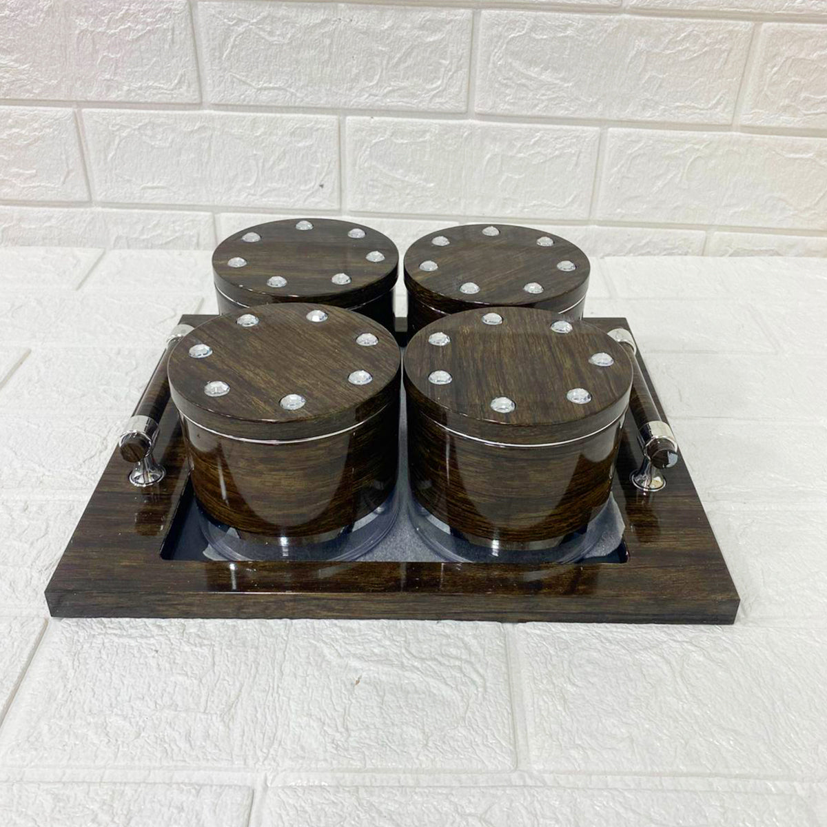 Rishabh Selora Diamond Container Set of 4 with Tray – Stylish & Trendy Storage Jars