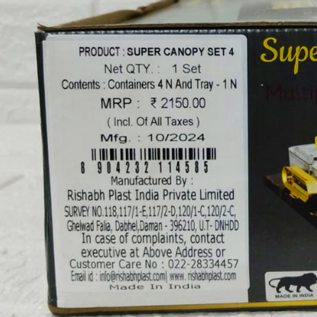 Rishabh Super Canopy Multipurpose Set - 4 Heavy Acrylic Containers with Black Marble Finish Tray