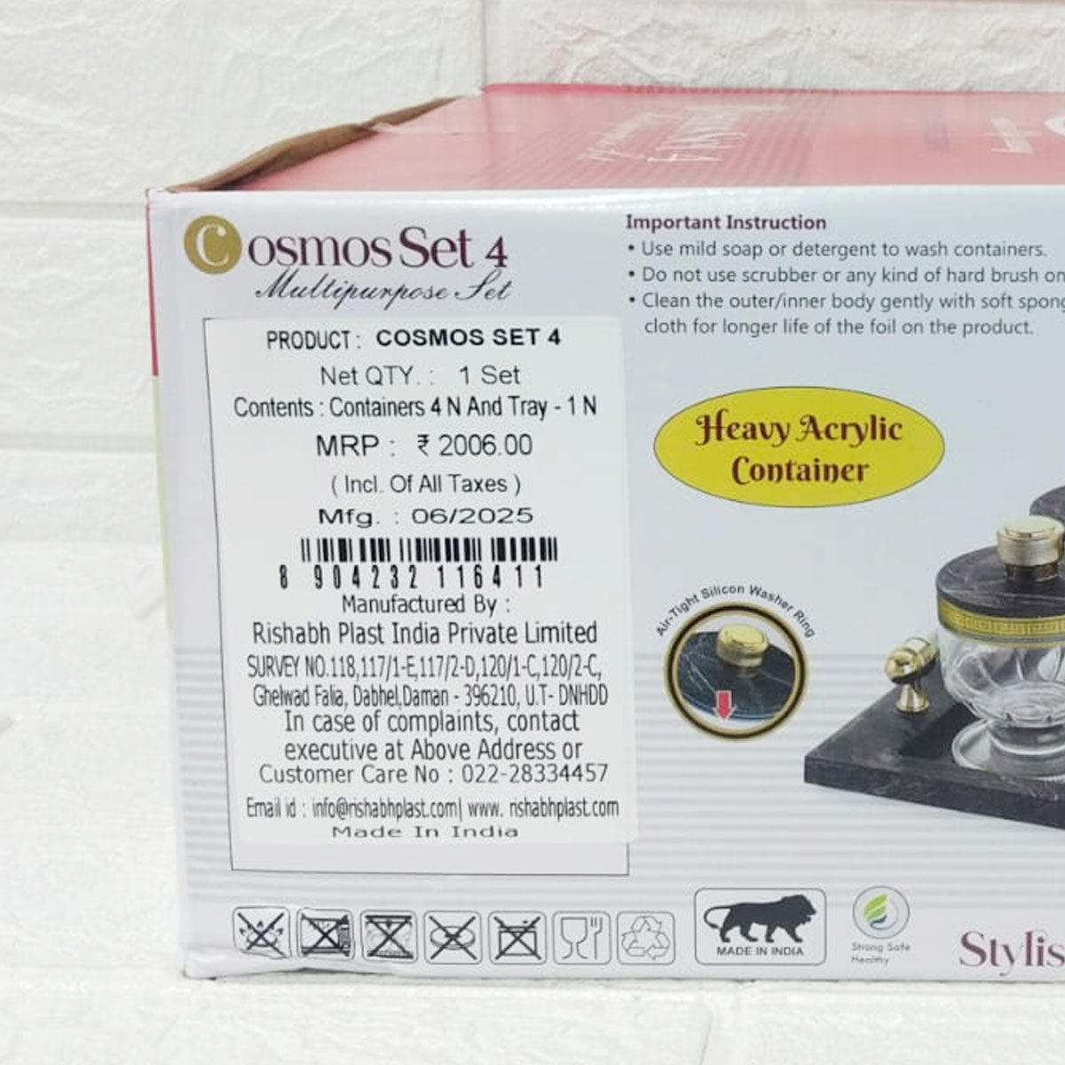 Rishabh Cosmos Set of 4 Multipurpose Jars with Marble-Look Tray & Golden Lids