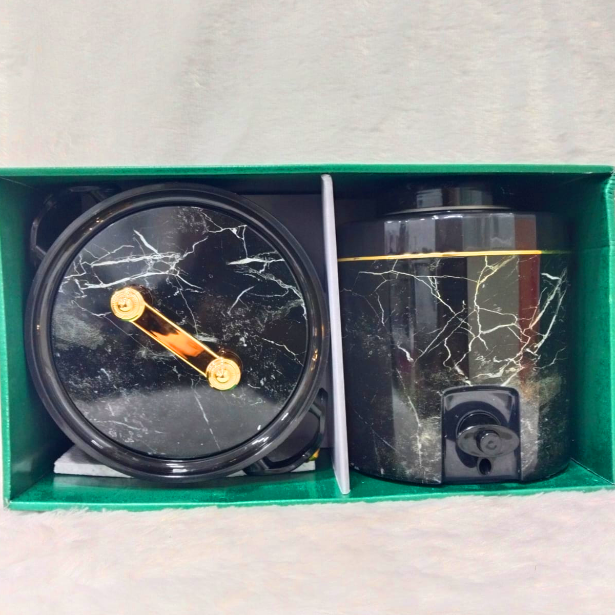Rishabh Tissot Set 2 - Premium Black Marble Finish Water Jug & Hot Pot Combo