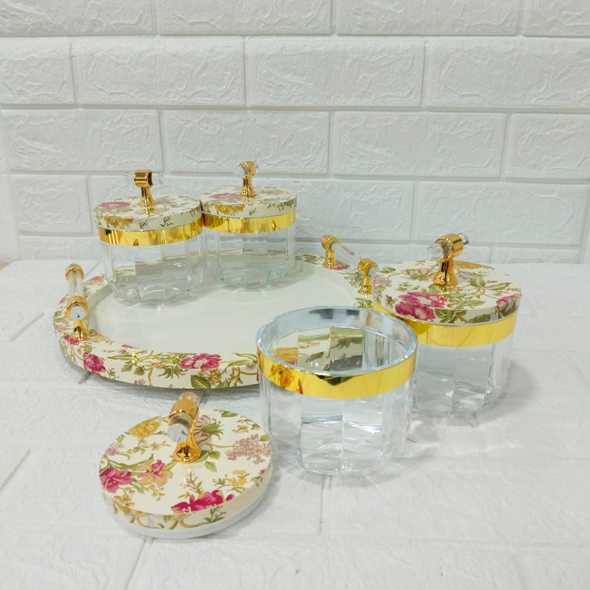 Rishabh Super Evoque DLX Multipurpose Container Set of 4 with Tray – Heavy Acrylic 360° Rotating Candy Storage