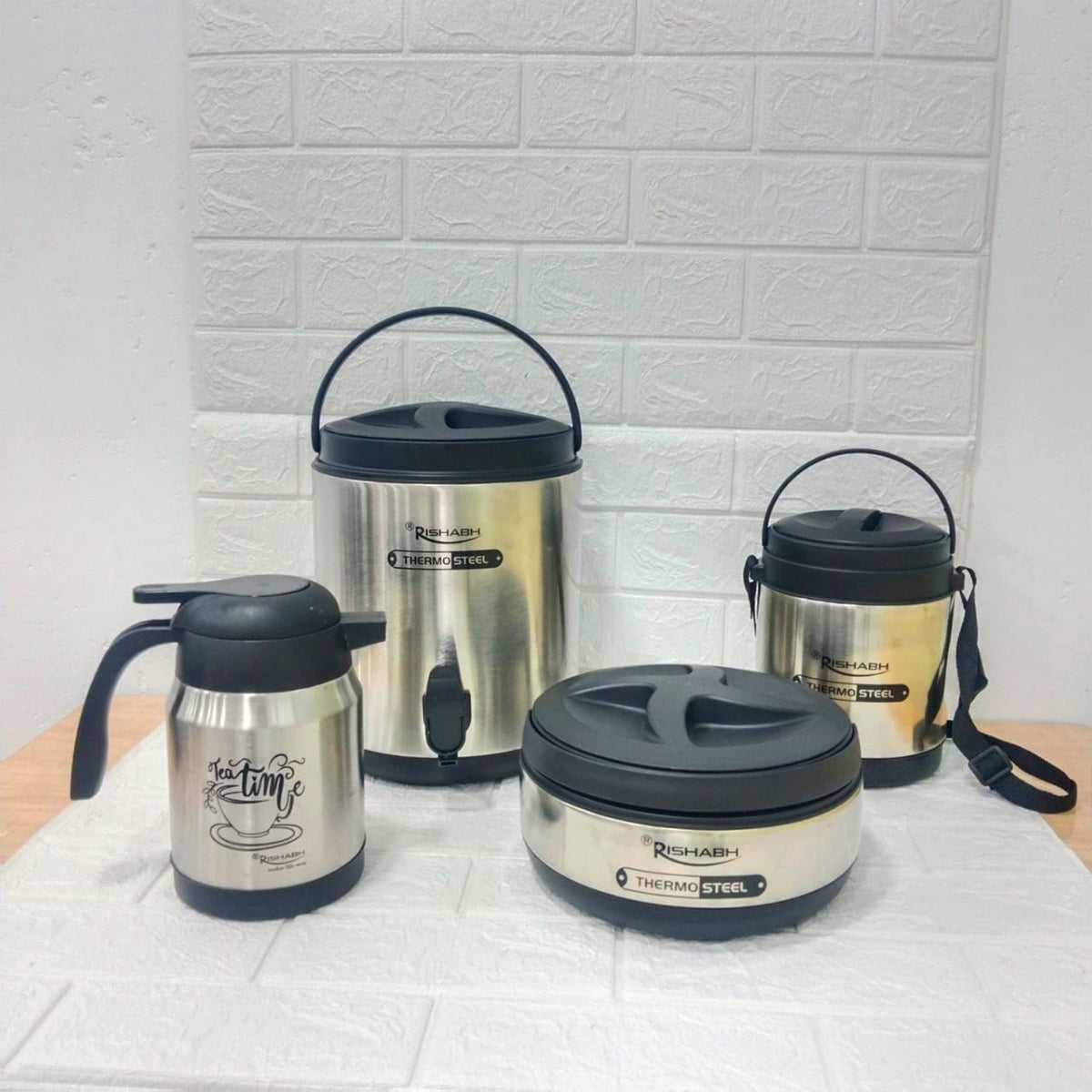 Rishabh Big Multipurpose Thermo-Steel 4-Piece Set - Insulated Water Jug, Casserole, Tea Pot, and Lunch Box