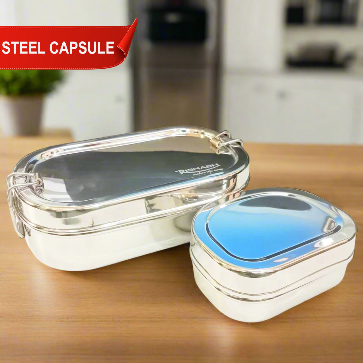Rishabh Stainless Steel (Capsule) Lunchbox for School and Office