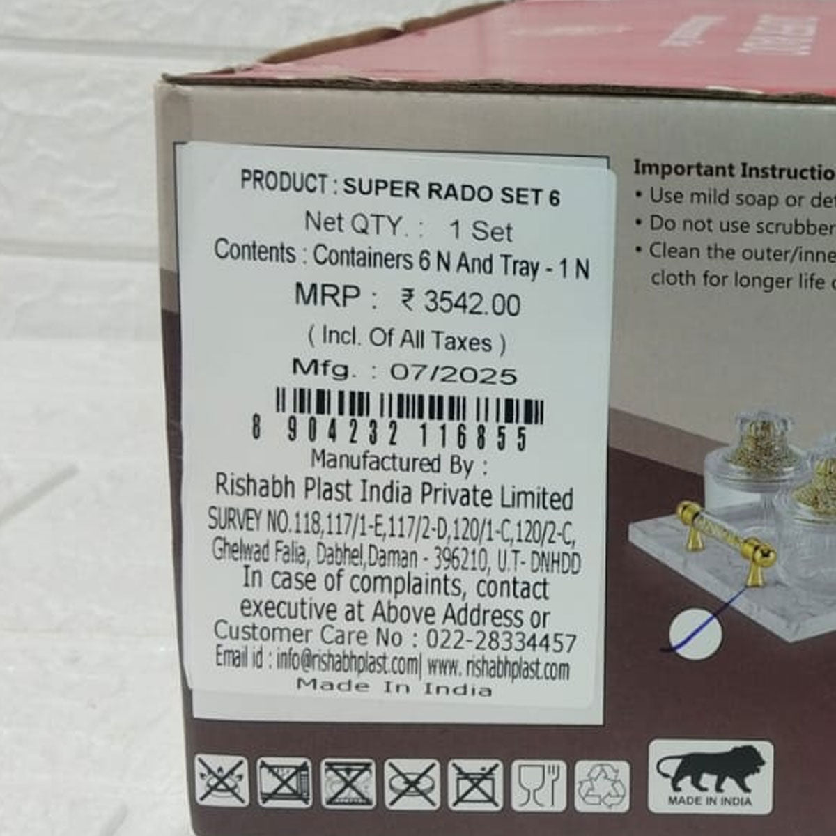 Rishabh Super Rado Multipurpose 6 Jar Set with Marble-Look Tray & Golden Handles