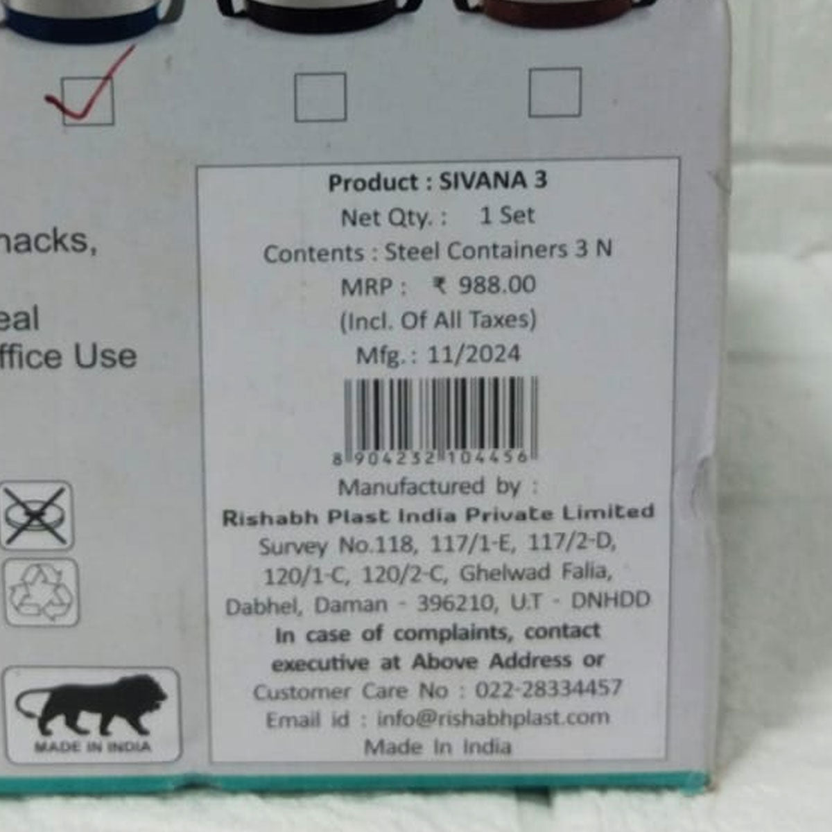 Rishabh Sivana 3 Thermo Steel Lunch Box with Virgin Plastic Outer Case