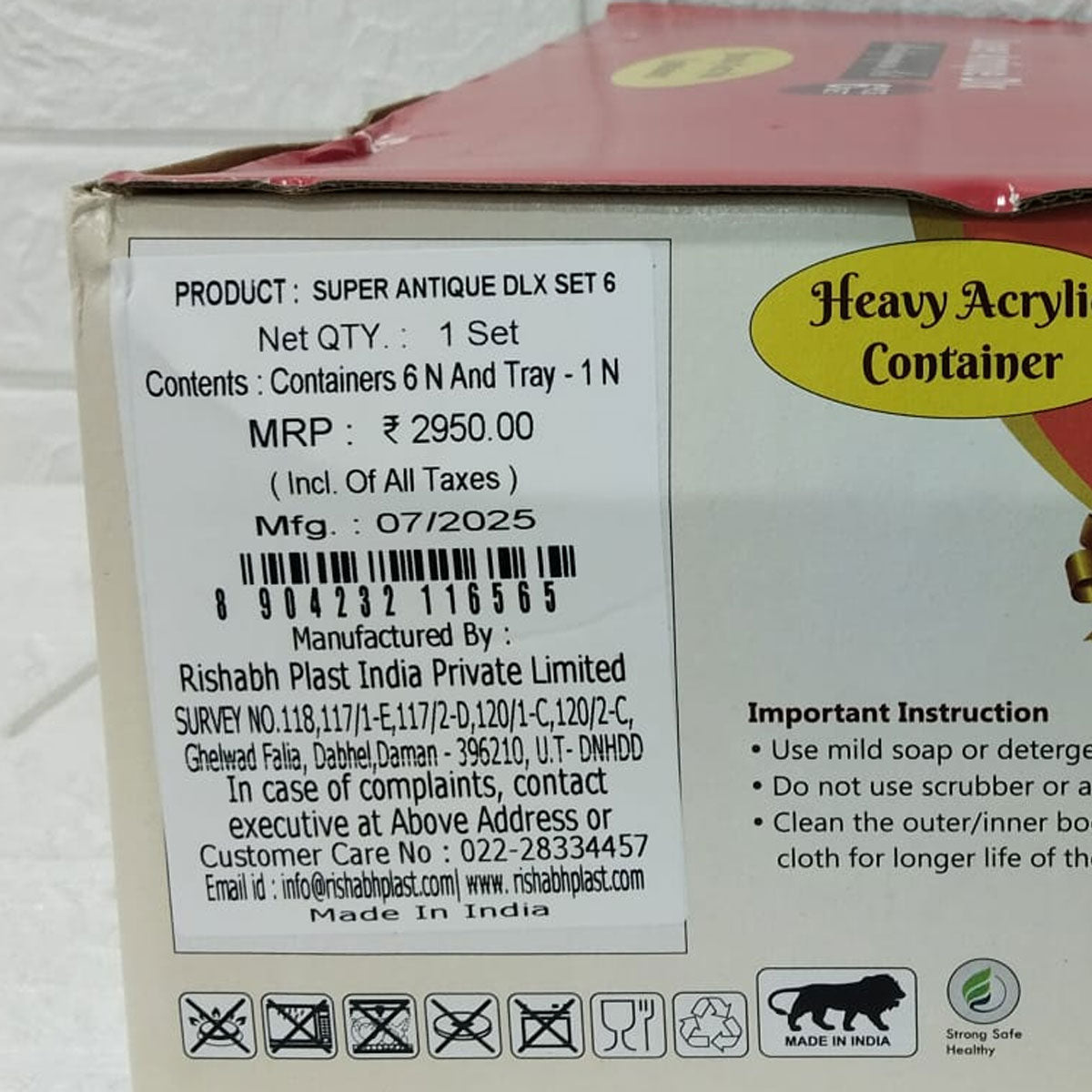 Rishabh Super Antique Deluxe Multipurpose 6-Piece Container Set with Tray – Heavy Acrylic Jars with Floral Design & Diamond Knob Lids