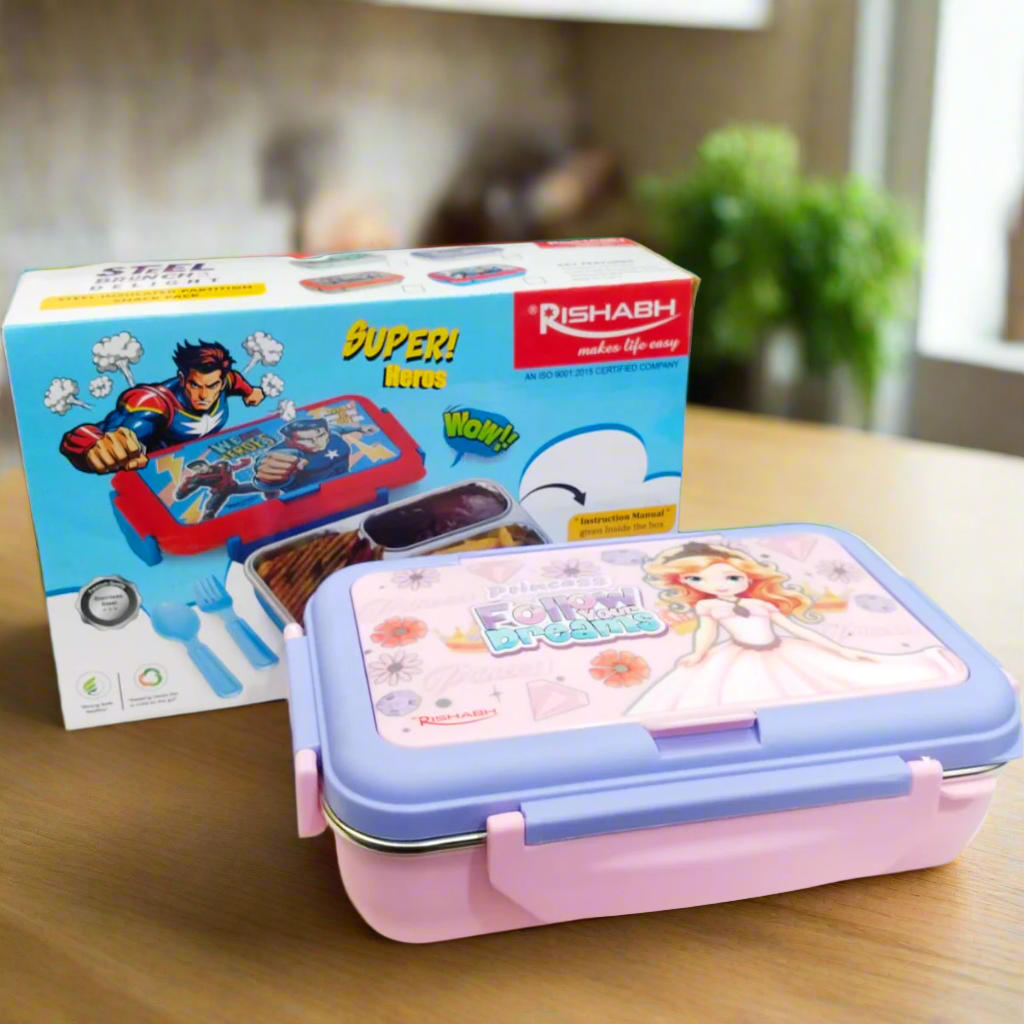 Rishabh Steel Brunch 3 Delight Lunchbox for School and Office