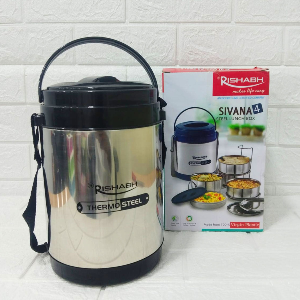 Rishabh Sivana 4 Thermo Steel Lunch Box with Virgin Plastic Outer Case | 4 Steel Containers