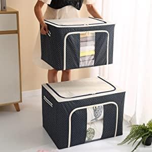 TLBS Storage Box for clothes, Cloth Storage box for wardrobe, cloth organisers storage box, saree boxes for storage Oxford Cloth material(66LTR.)