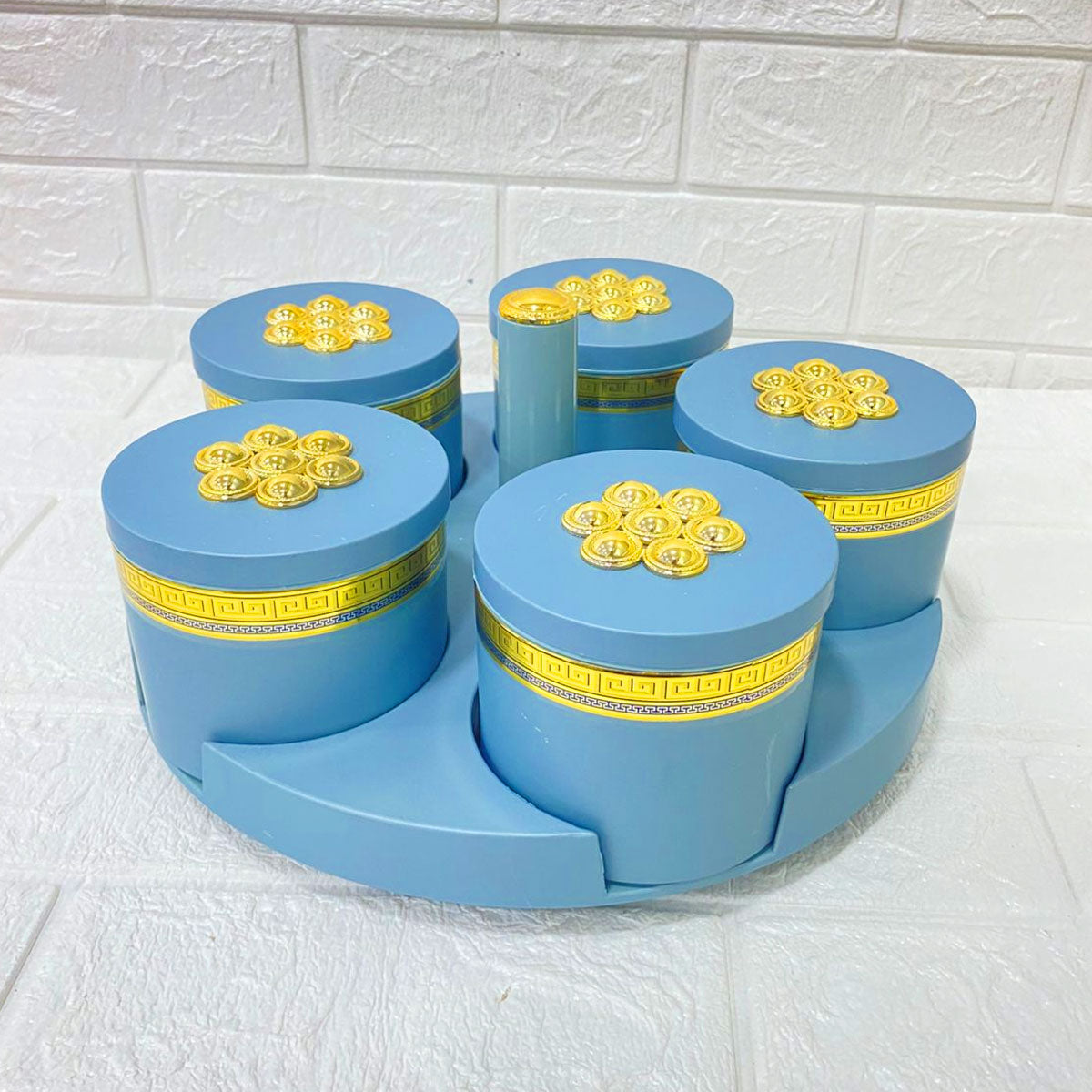 Rishabh Phantom Revolve Set of 5 Multipurpose Serving Jars with Rotating Tray