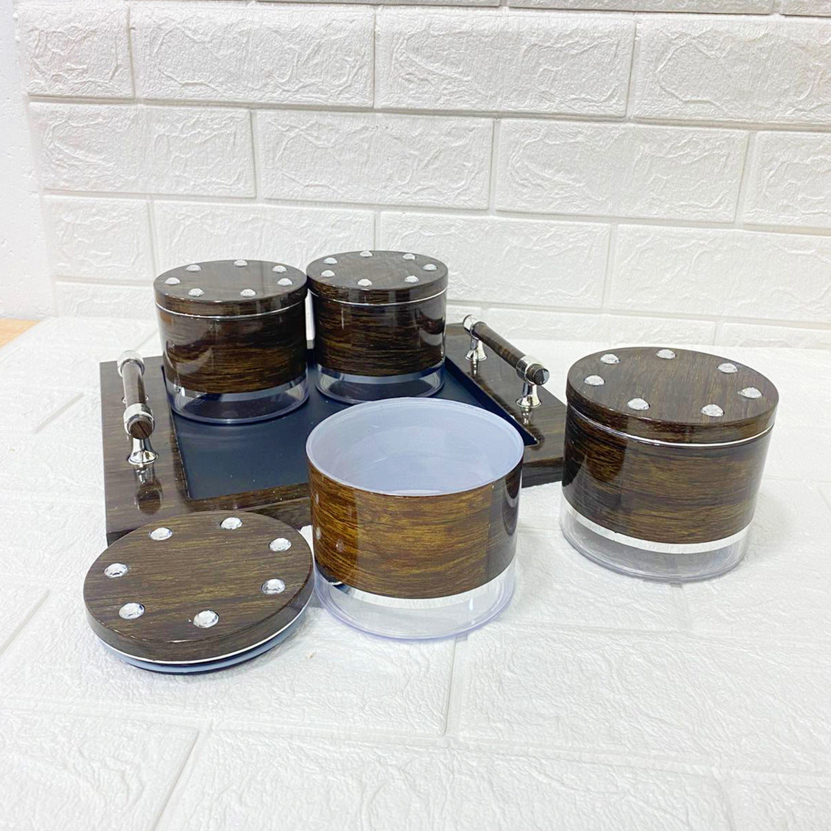 Rishabh Selora Diamond Container Set of 4 with Tray – Stylish & Trendy Storage Jars