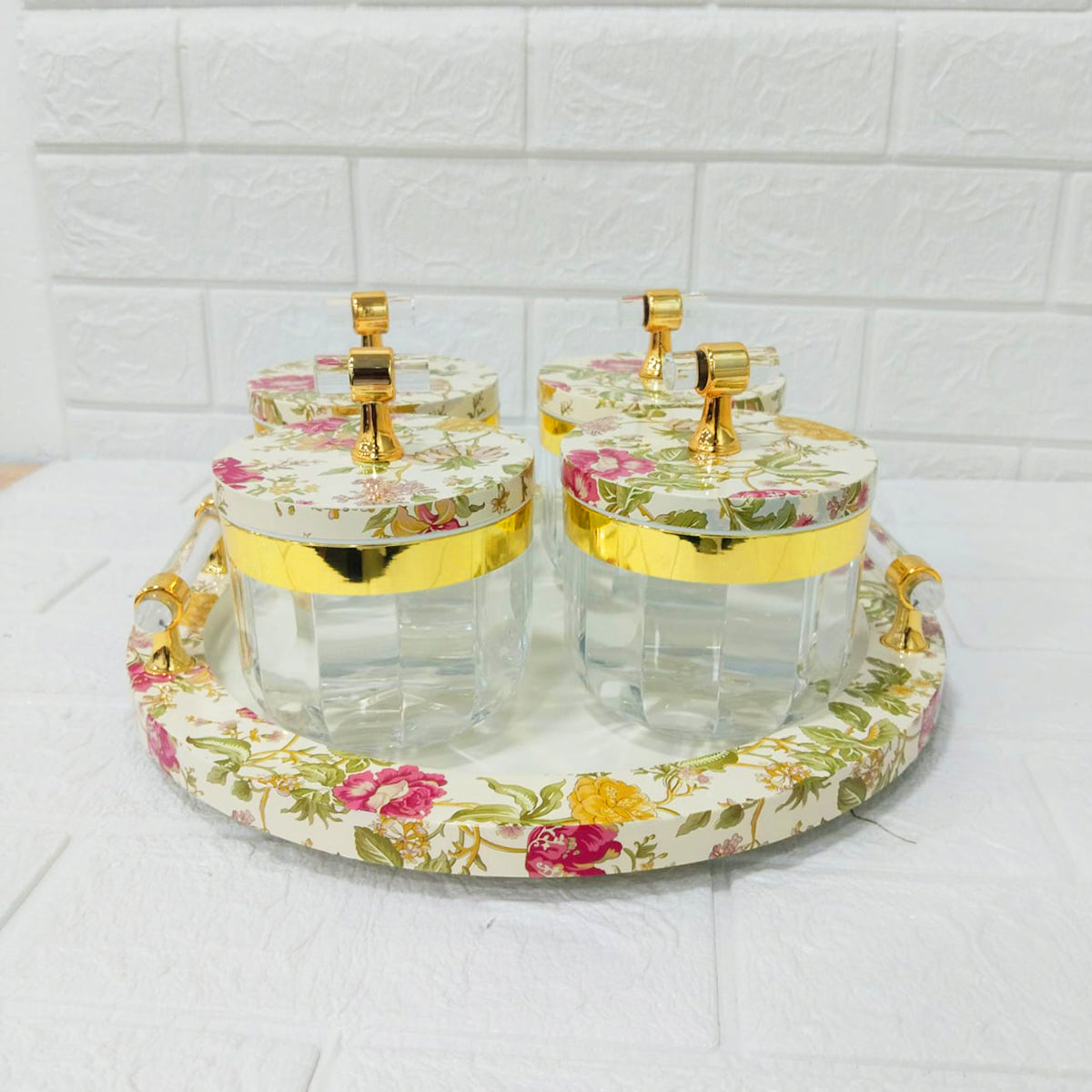 Rishabh Super Evoque DLX Multipurpose Container Set of 4 with Tray – Heavy Acrylic 360° Rotating Candy Storage