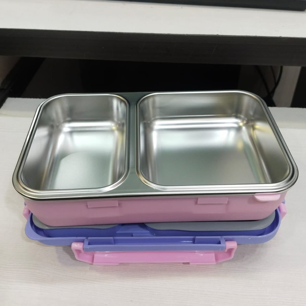 Rishabh Steel Brunch 2 Delight Lunchbox With Spoons for School and Office