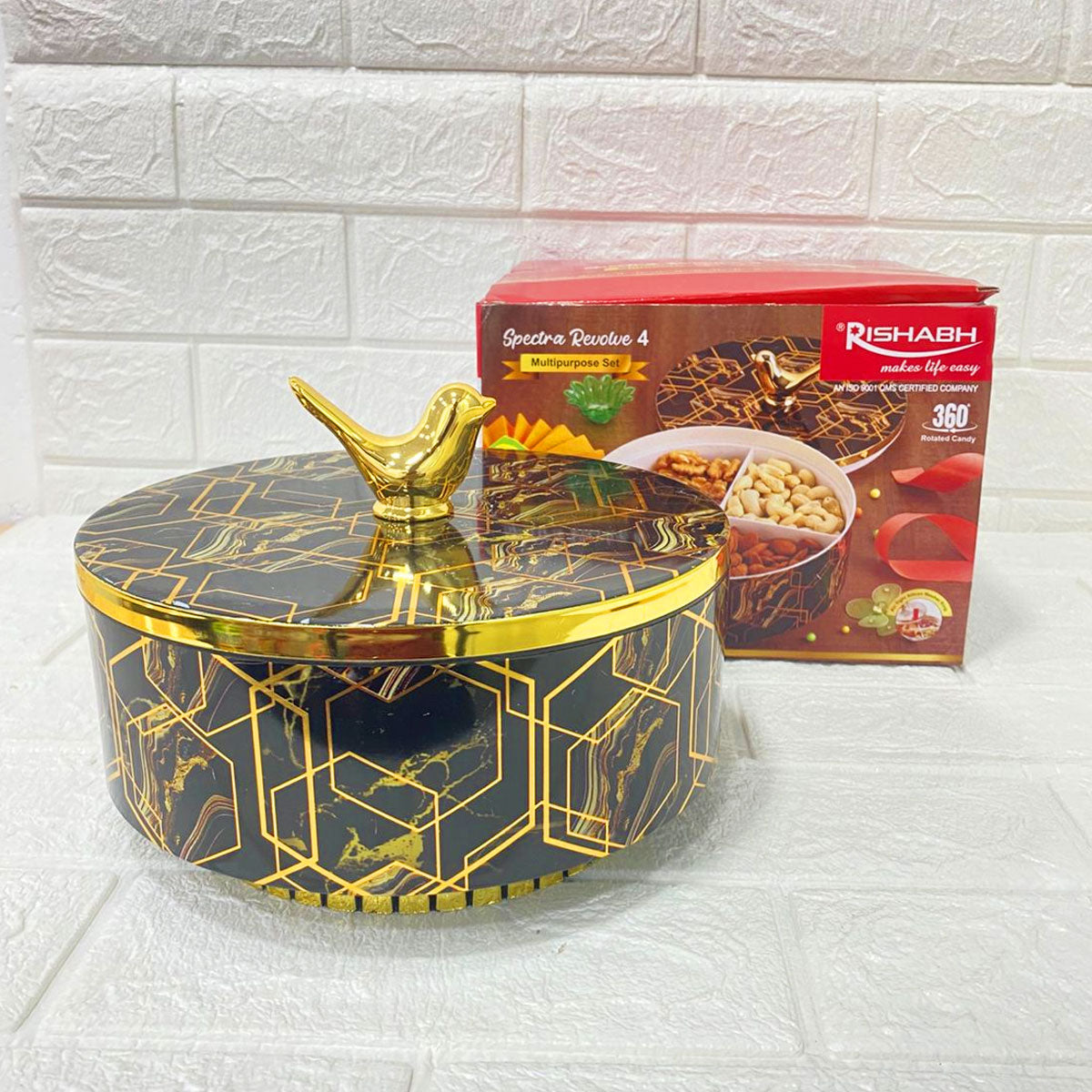 Rishabh Spectra Revolve 4 Multipurpose Serving Set with Golden Bird Handle