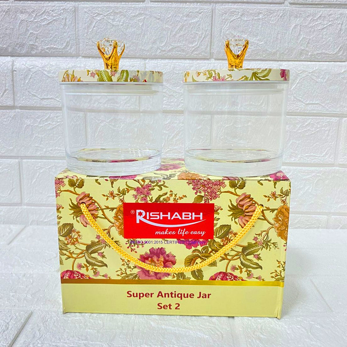 Rishabh Super Antique Jar Set of 2 with Crown Lid Design