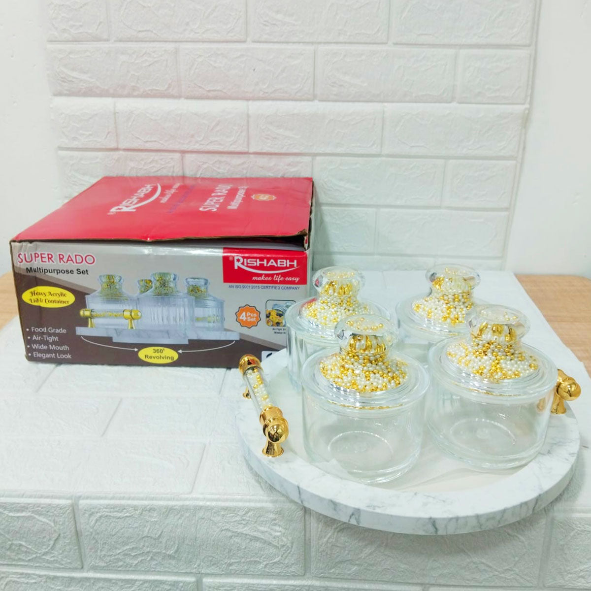 Rishabh Super Rado Multipurpose 4 Jar Set with 360° Revolving Tray