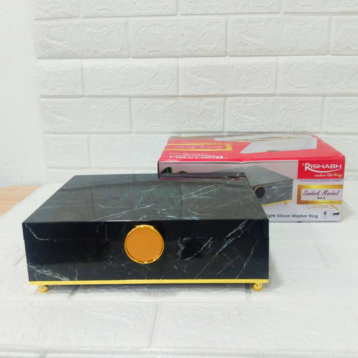 Rishabh Sandook Marble 4 Multipurpose Storage Box with Golden Knob