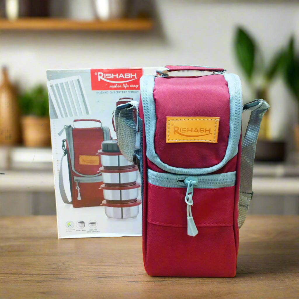 Rishabh Galaxy Stanley 4 Inside Steel Container Microwave Safe and 100% Leak Proof Lunch Box 4 Containers Lunch Box