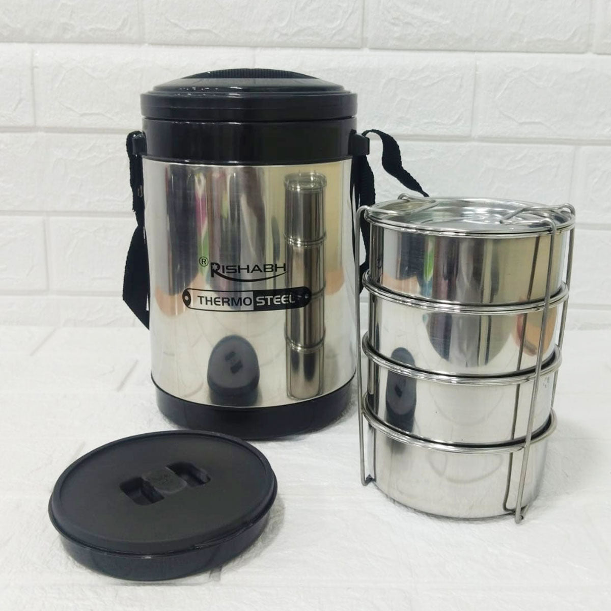 Rishabh Sivana 4 Thermo Steel Lunch Box with Virgin Plastic Outer Case | 4 Steel Containers