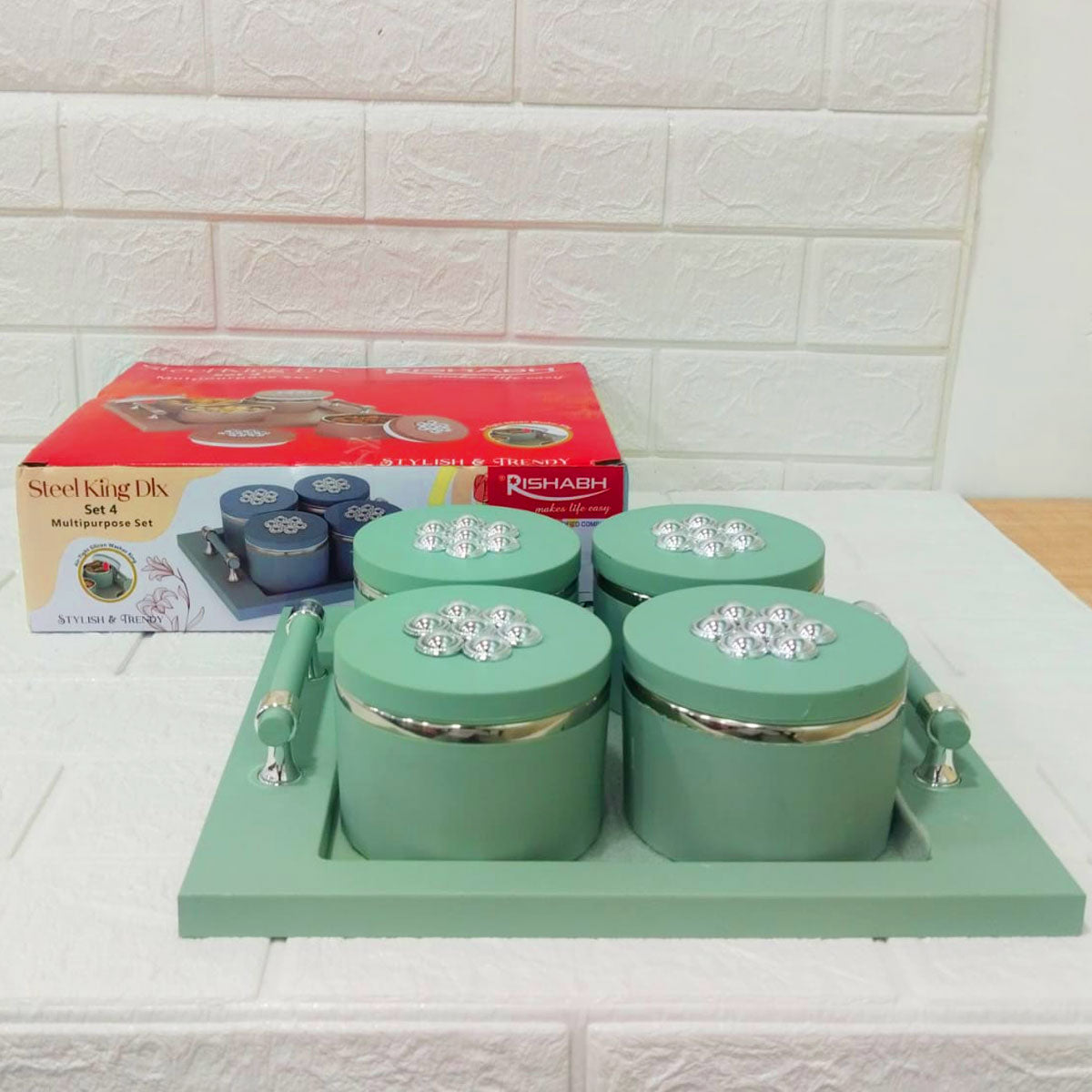 Rishabh Steel King Deluxe 4-Piece Multipurpose Container With Tray Set