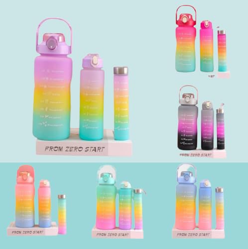 TLBS 3 in 1 Water Bottle with Motivational Time Marker, Leakproof Durable BPA Free Non-Toxic Water bottle for office, gym, school