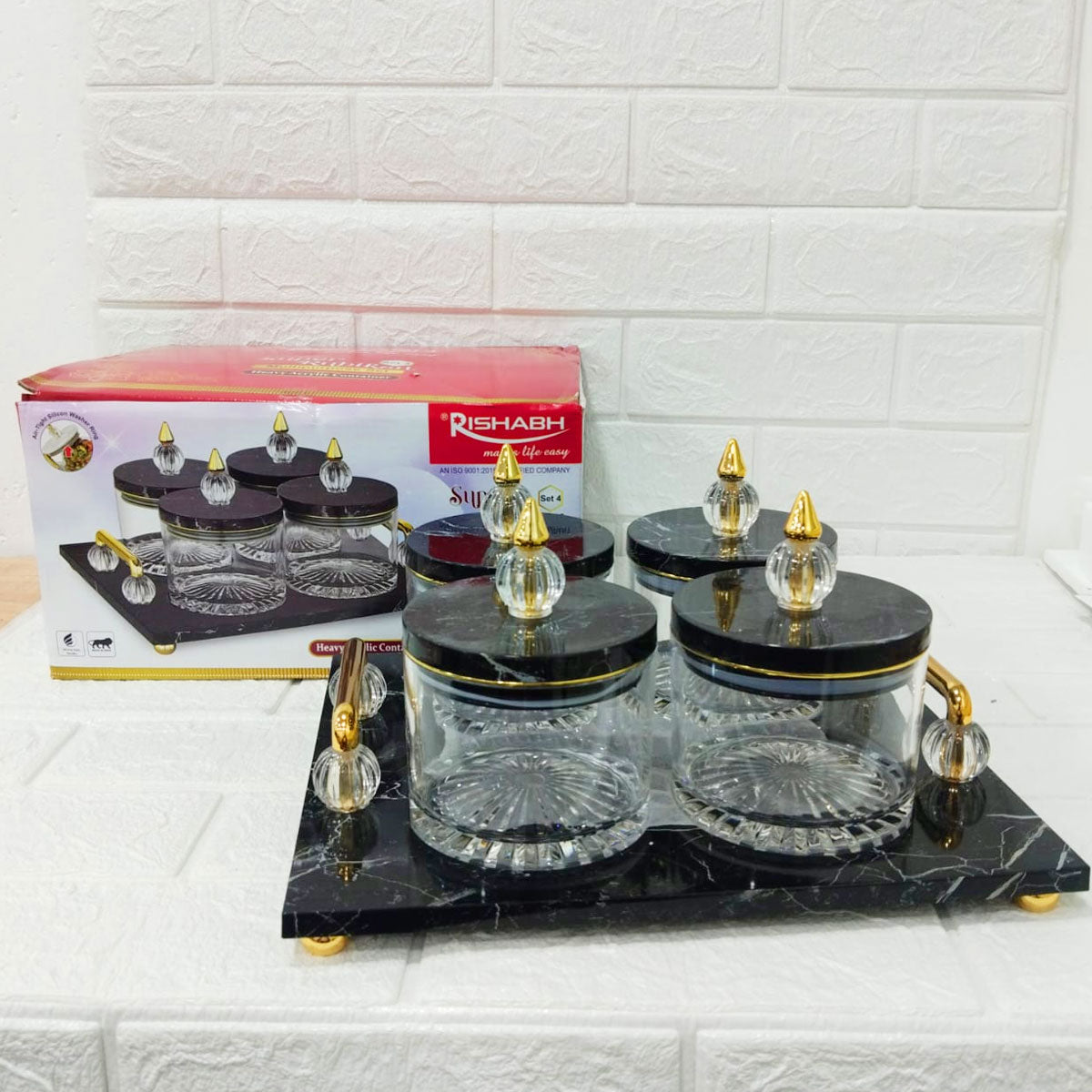Rishabh Super Rubikon Set 4 Multipurpose with Marble Finish Tray Set