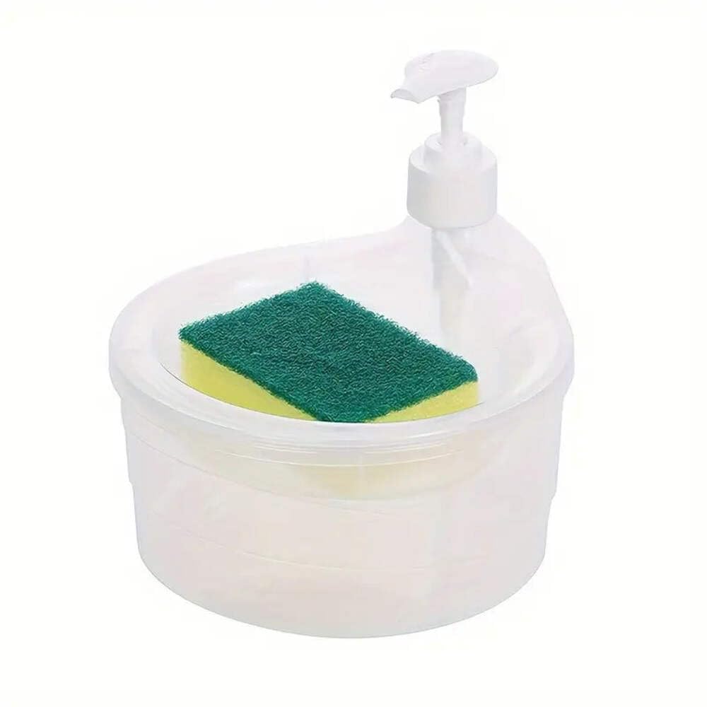 TLBS Soap Dispenser and Scrubber Holder Practical Kitchen Automatic Detergent Dispenser with Sponge 2 in 1 Dishwasher Pump Dispenser Press for Home(Big Size)