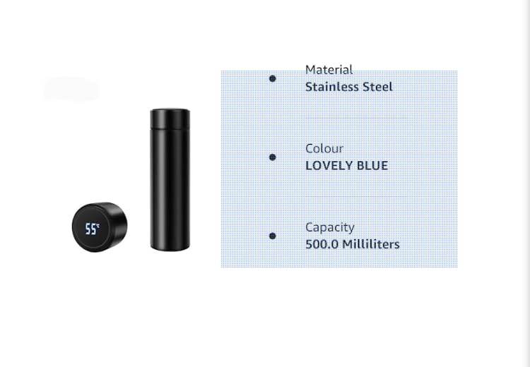 TLBS Smart Vacuum Insulated Water Bottle with LED Temperature Display Hot and Cold Water Bottle 500 ml Thermos Double Stainless Steel Wall