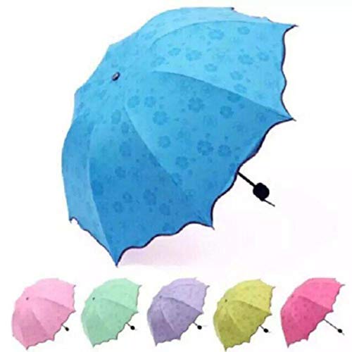 TLBS Magic Umbrella Changing Secret Blossoms Occur with Water Magic Print 3 Fold Umbrella for Girls, Women, Boys, Men & Children for UV, Sun & Rain