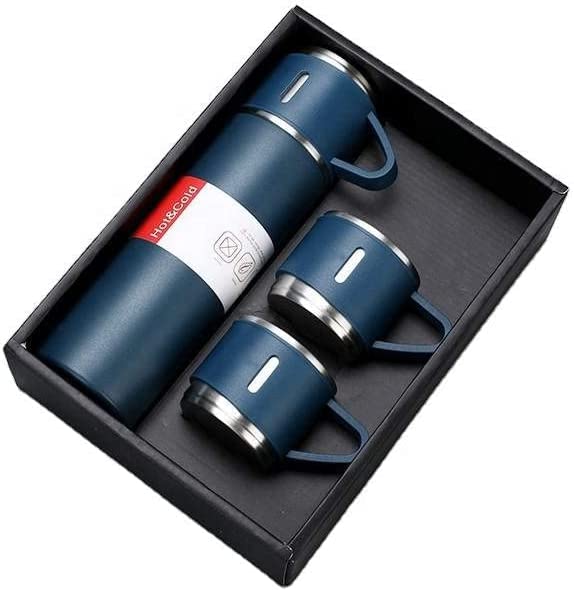 Stainless Steel Vacuum Flask Set with 3 Steel Cups Combo for Coffee Hot Drink and Cold Water Flask Ideal Gifting Travel Friendly Latest Flask Bottle. (Multi-Color)