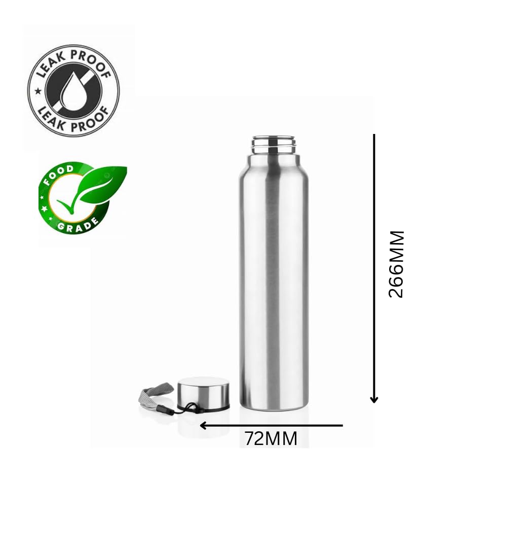 Stainless Steel Water Bottle, 900ml, with Lid, Silver