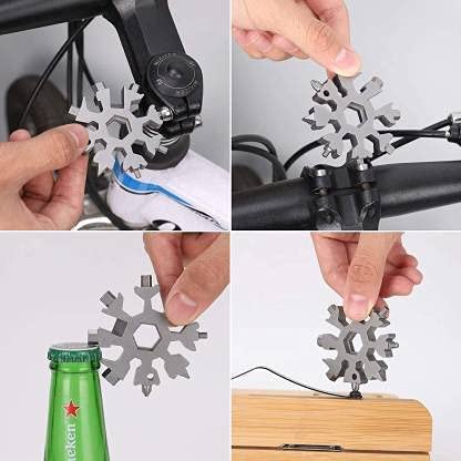 TLBS 18 in 1 Stainless Steel Snowflake Multi Tool, Durable and Portable, Essential Key Chain, Pocket Bottle Opener, Pocket Wrench