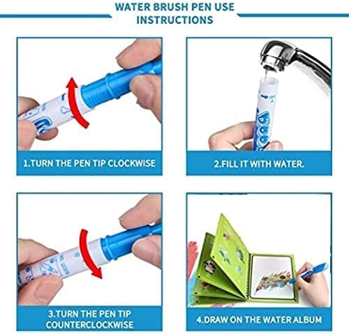 TLBS Magic Water Quick Dry Book for Water Coloring with Magic Pen Painting Board for Children Education Drawing Pad (Random Design & Assorted Color)