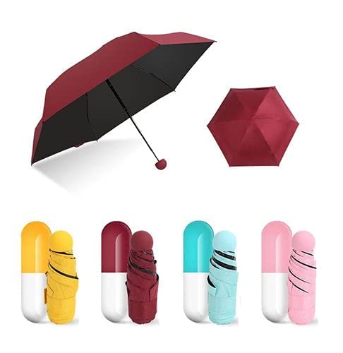 Capsule umbrella windproof 4 folding UV for travel and car multi color