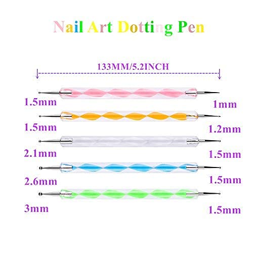 5 pieces Nail Art Dotting Marbleizing Tool Pen for Nail Decoration Stamping (Multicolour)