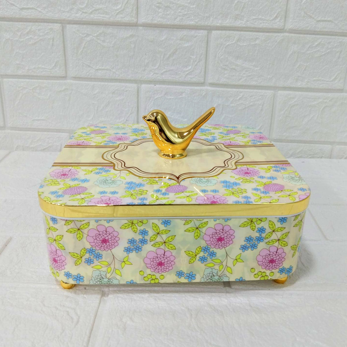 Rishabh Clara Vintage 4 Multipurpose Storage Set | Premium Floral Dry Fruit Box with Golden Bird Handle