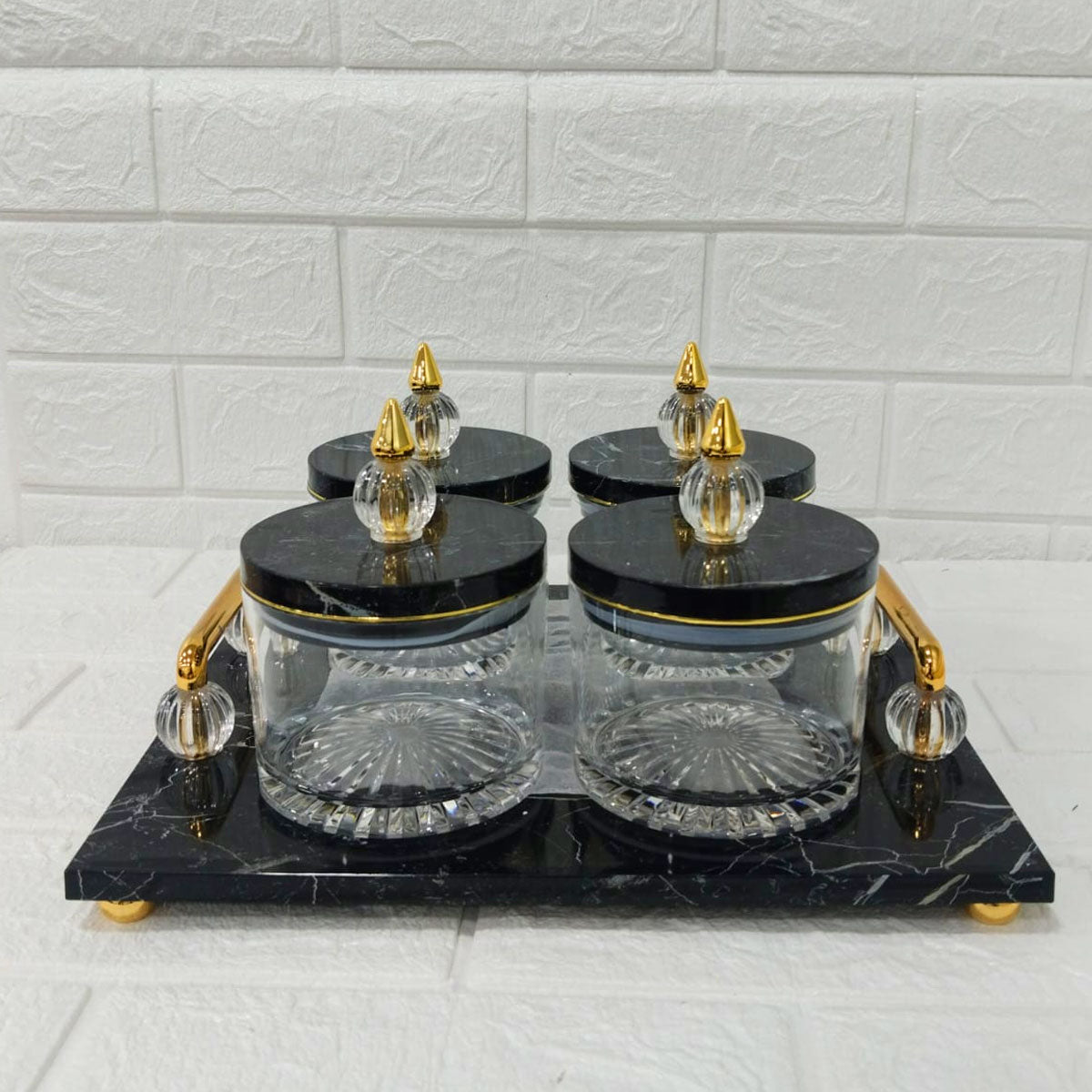 Rishabh Super Rubikon Set 4 Multipurpose with Marble Finish Tray Set