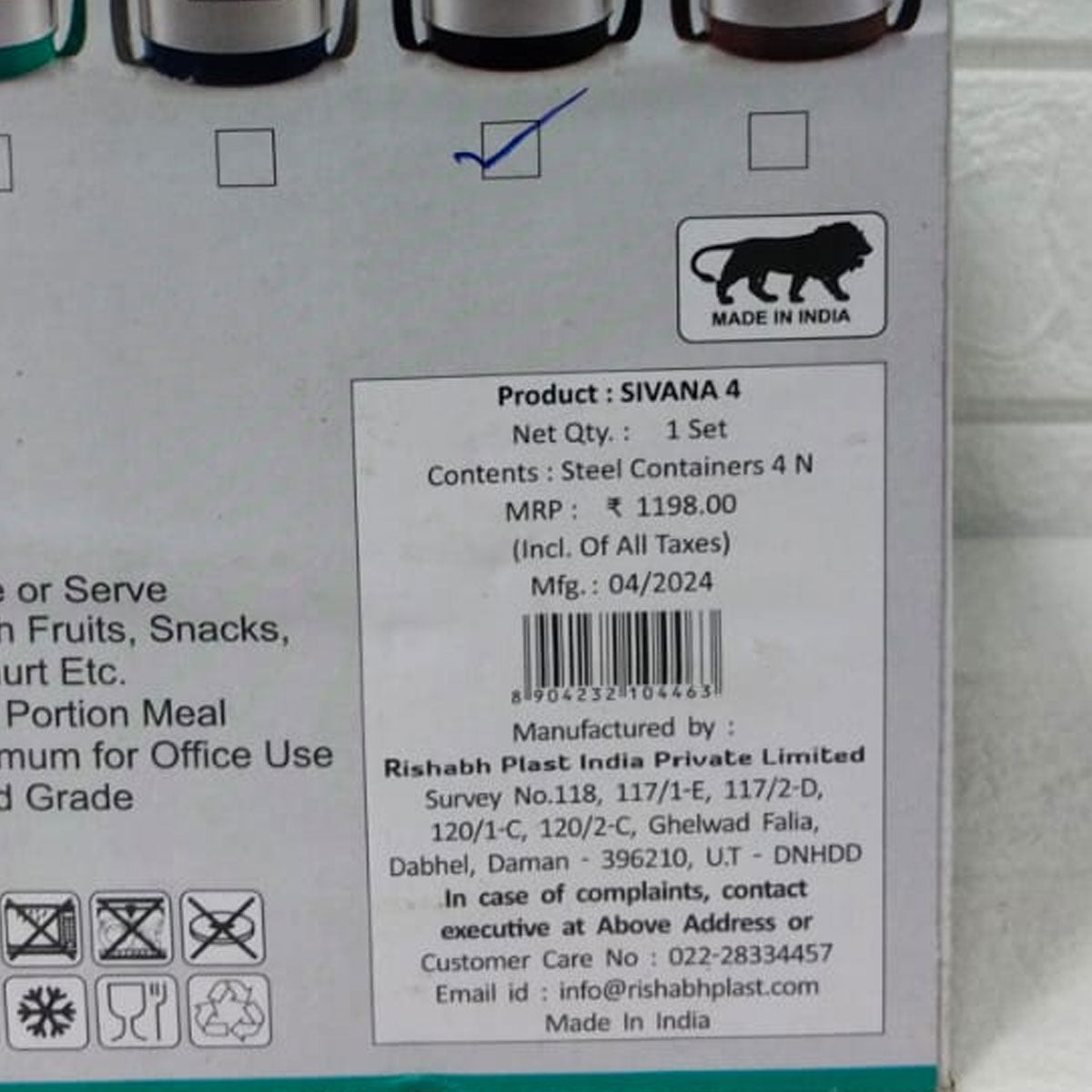 Rishabh Sivana 4 Thermo Steel Lunch Box with Virgin Plastic Outer Case | 4 Steel Containers