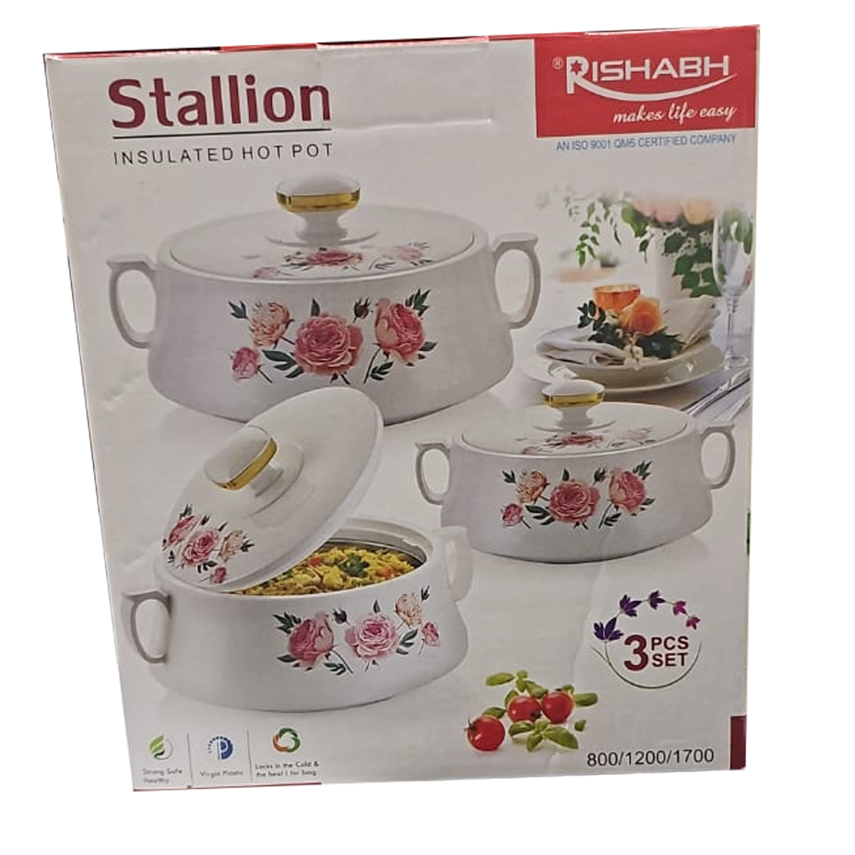 RISHABH Stallion Insulated Serving Casserole, 800ml, 1200ml, 1700ml, Set of 3