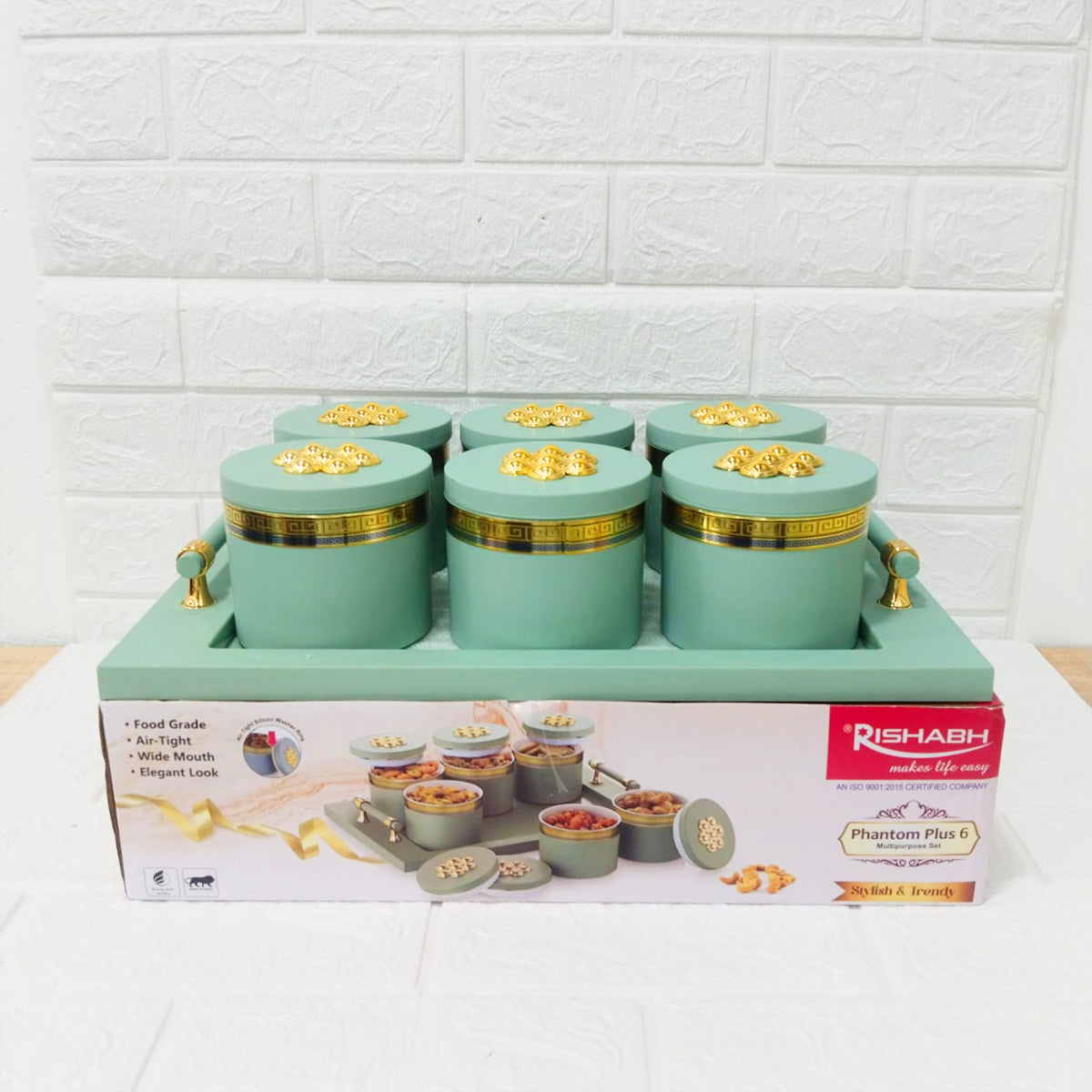 Rishabh Phantom Plus Container Set of 6 with Tray – Stylish & Trendy Storage Jars